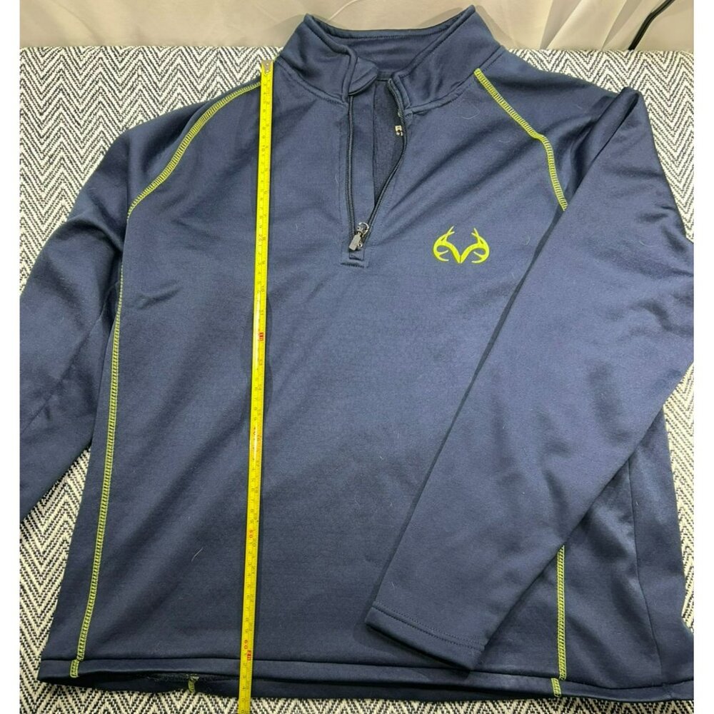Realtree Mountainaire Blue Gray 1/4 Zip Athletic Performance Pullover Neon Stitc